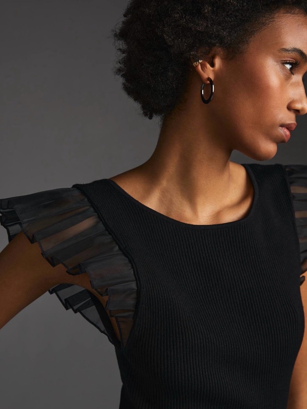 Anthropologie Black Ruffled-Sleeve Knit Tank - Picture 4 of 8